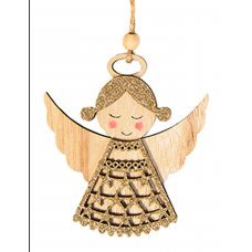 Χριστουγεννιάτικο Ξύλινο Αγγελάκι Χρυσό με Στρας (10cm)